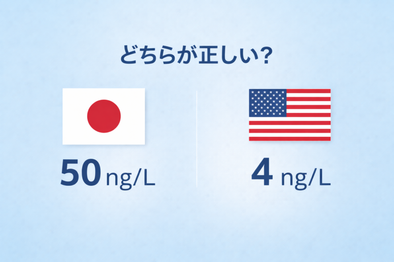 日本の水道水の基準50ng/Lは甘すぎる？米国の4ng/Lと比較してわかりやすく解説
